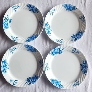 Set of 4 Corelle by Corning. Blue Velvet Floral,White Swirl Flower.Made in USA.☆